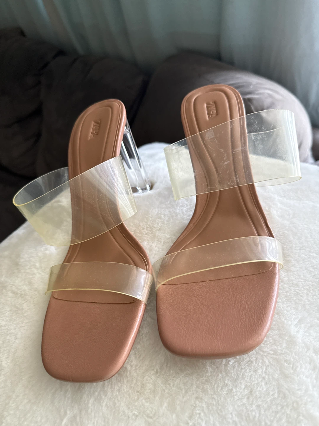 ZARA Clear Block Heel Sandals Size 39