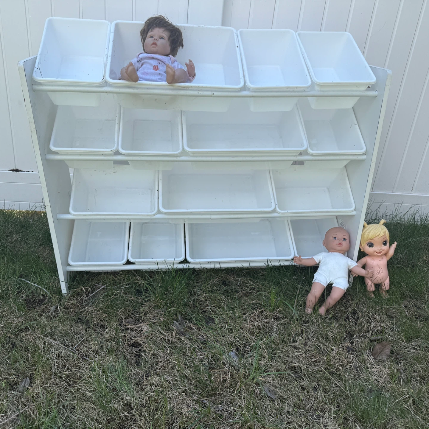 White Toy Organizer Shelf with Bins