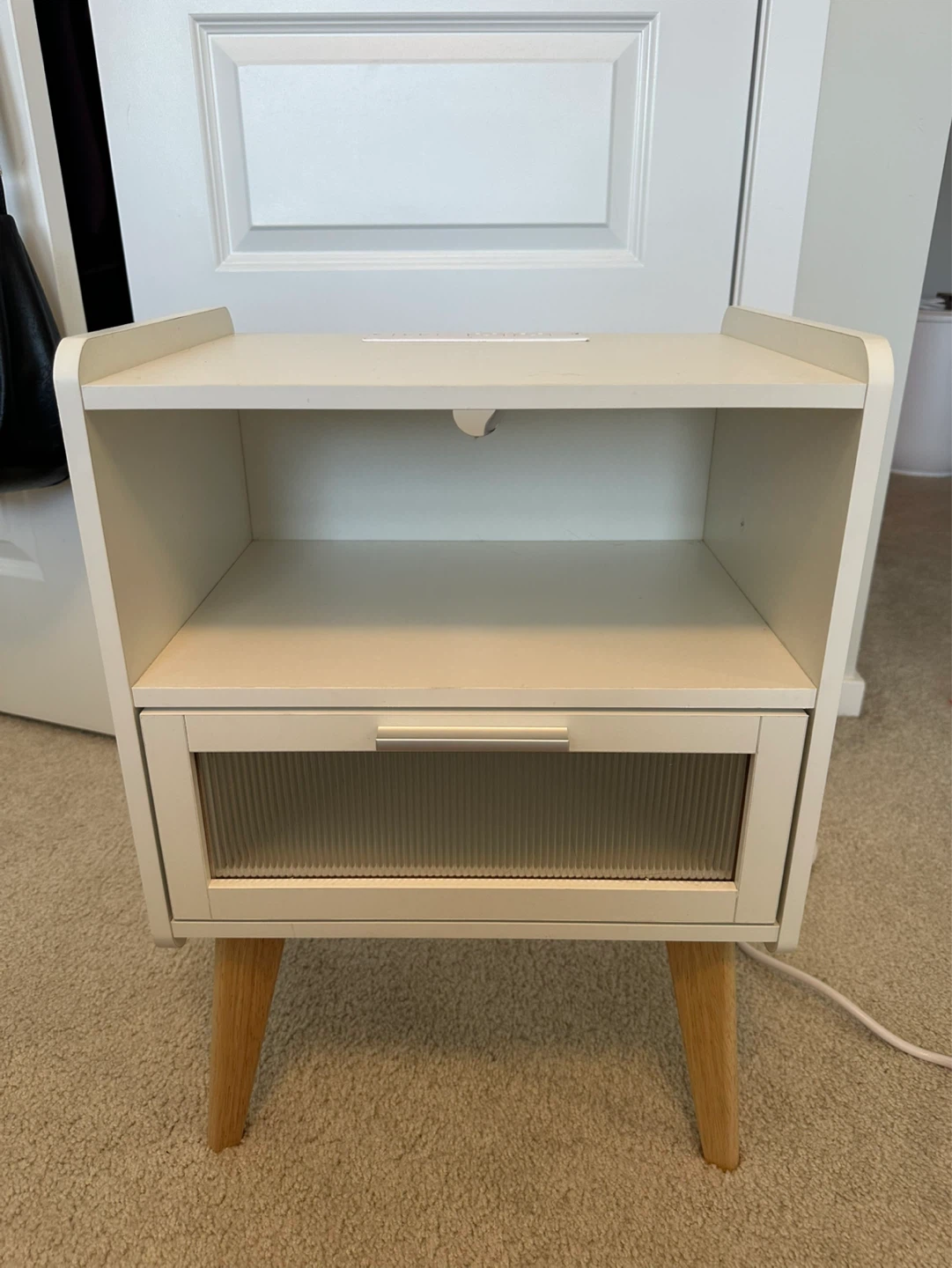 White night stand with charging ports
