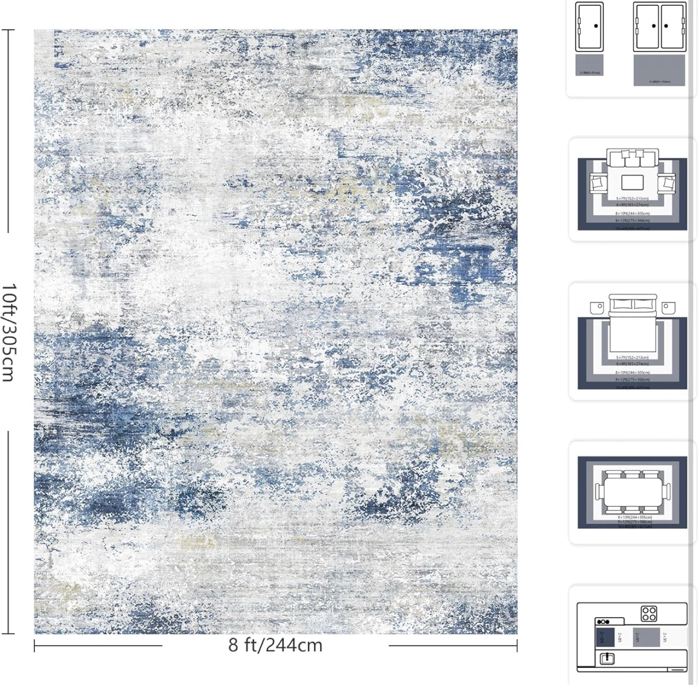 Abstract Blue and White Area Rug - 8ft x 10ft - photo 4
