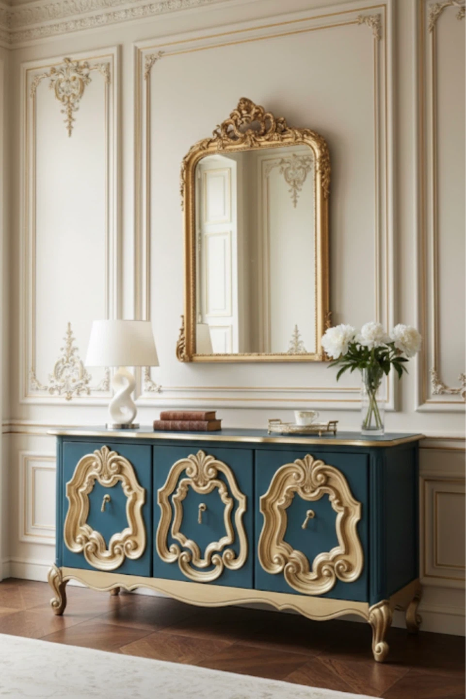 Teal and Gold Accent Cabinet
