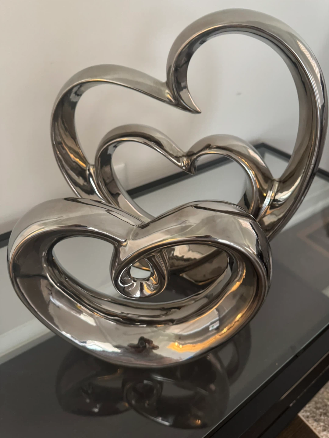 Silver Ceramic Double Heart Sculpture - photo 2