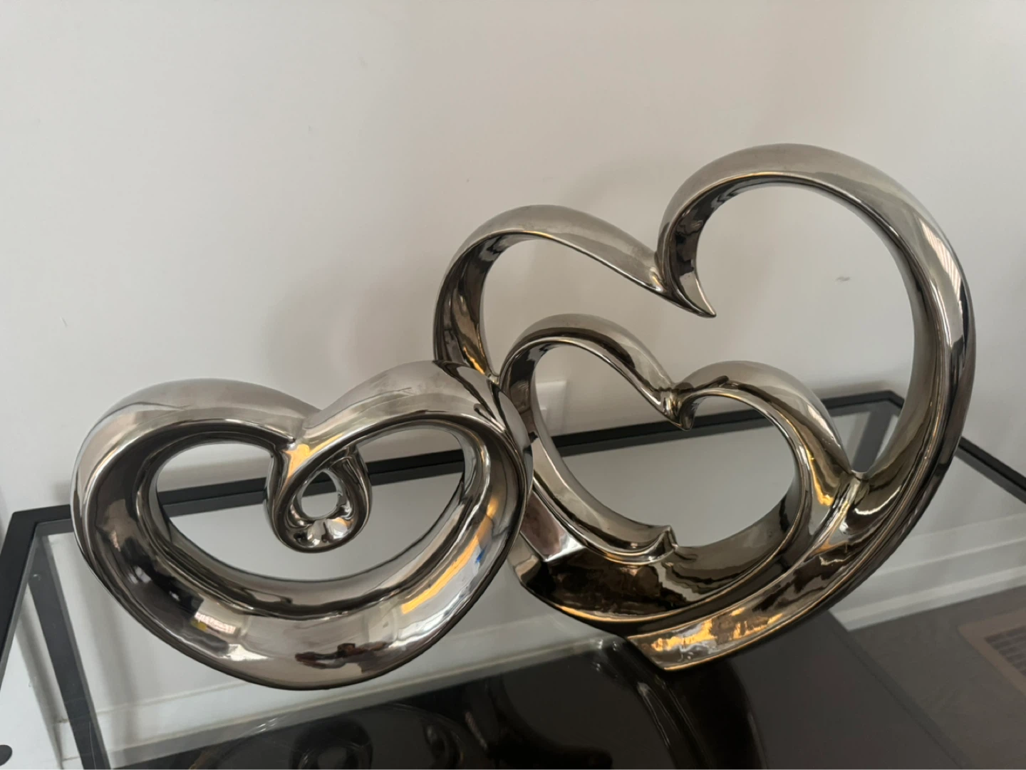 Silver Ceramic Double Heart Sculpture