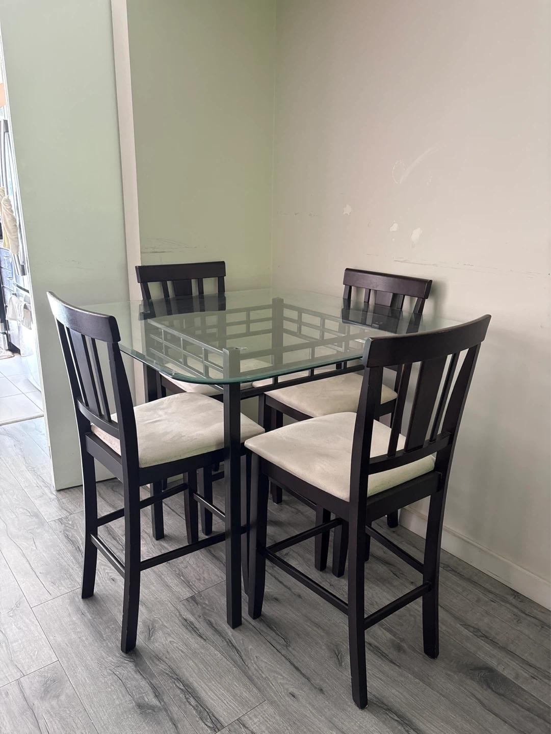 Glass Top Counter Height Dining Set with 4 Chairs