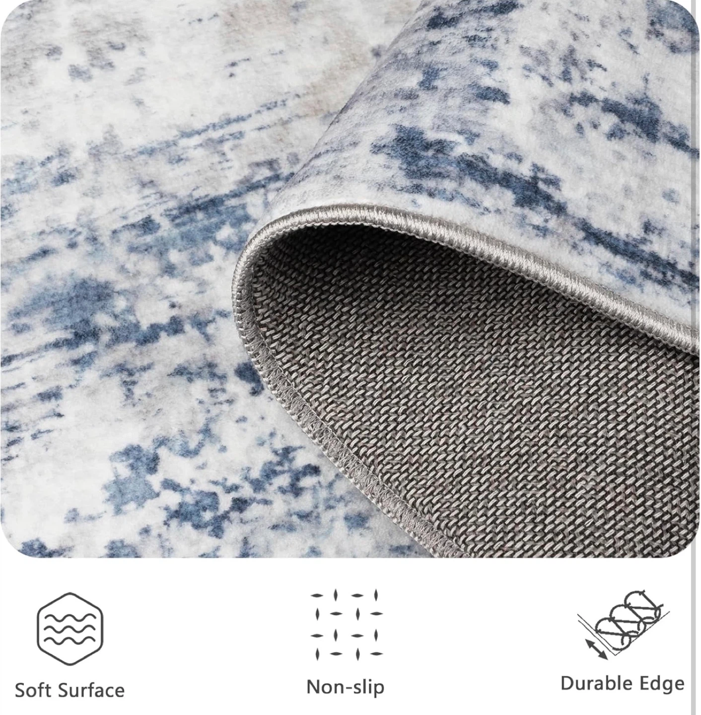 Abstract Blue and White Area Rug - 8ft x 10ft - photo 5