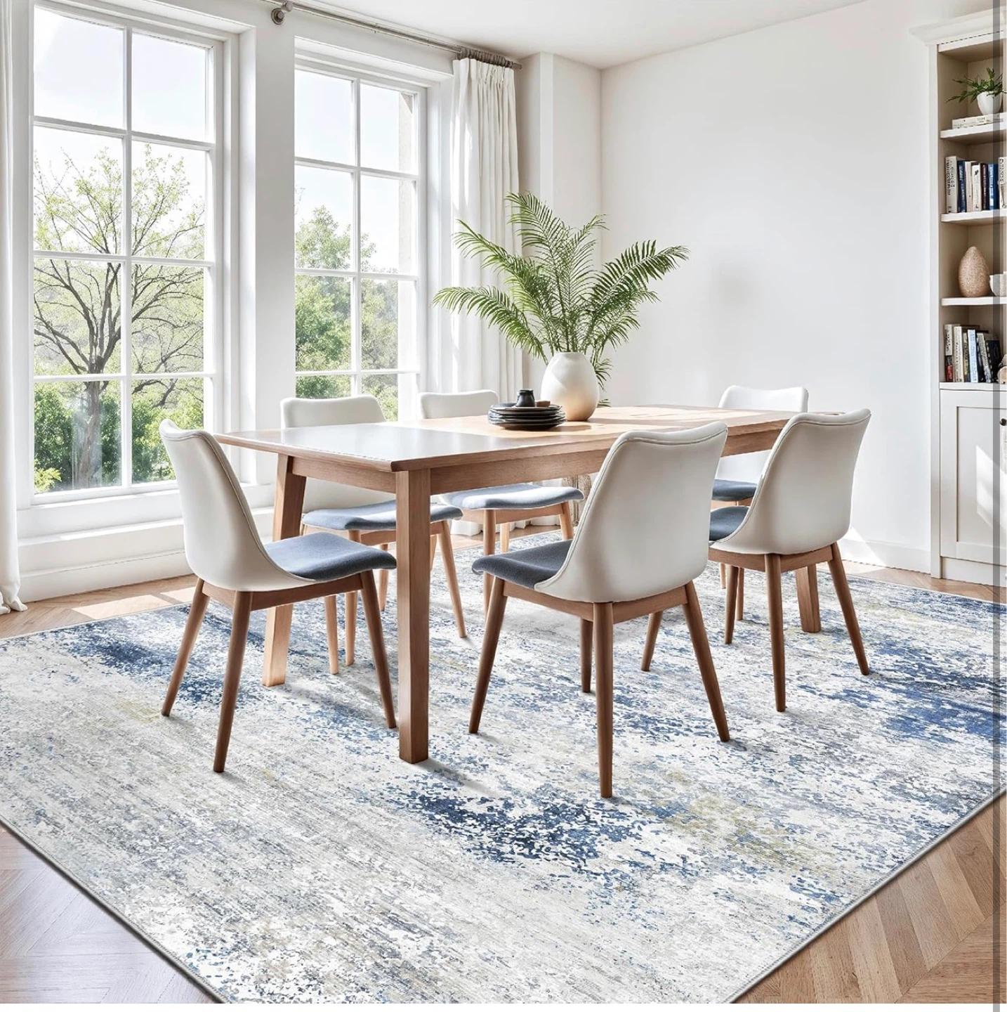Abstract Blue and White Area Rug - 8ft x 10ft - photo 3