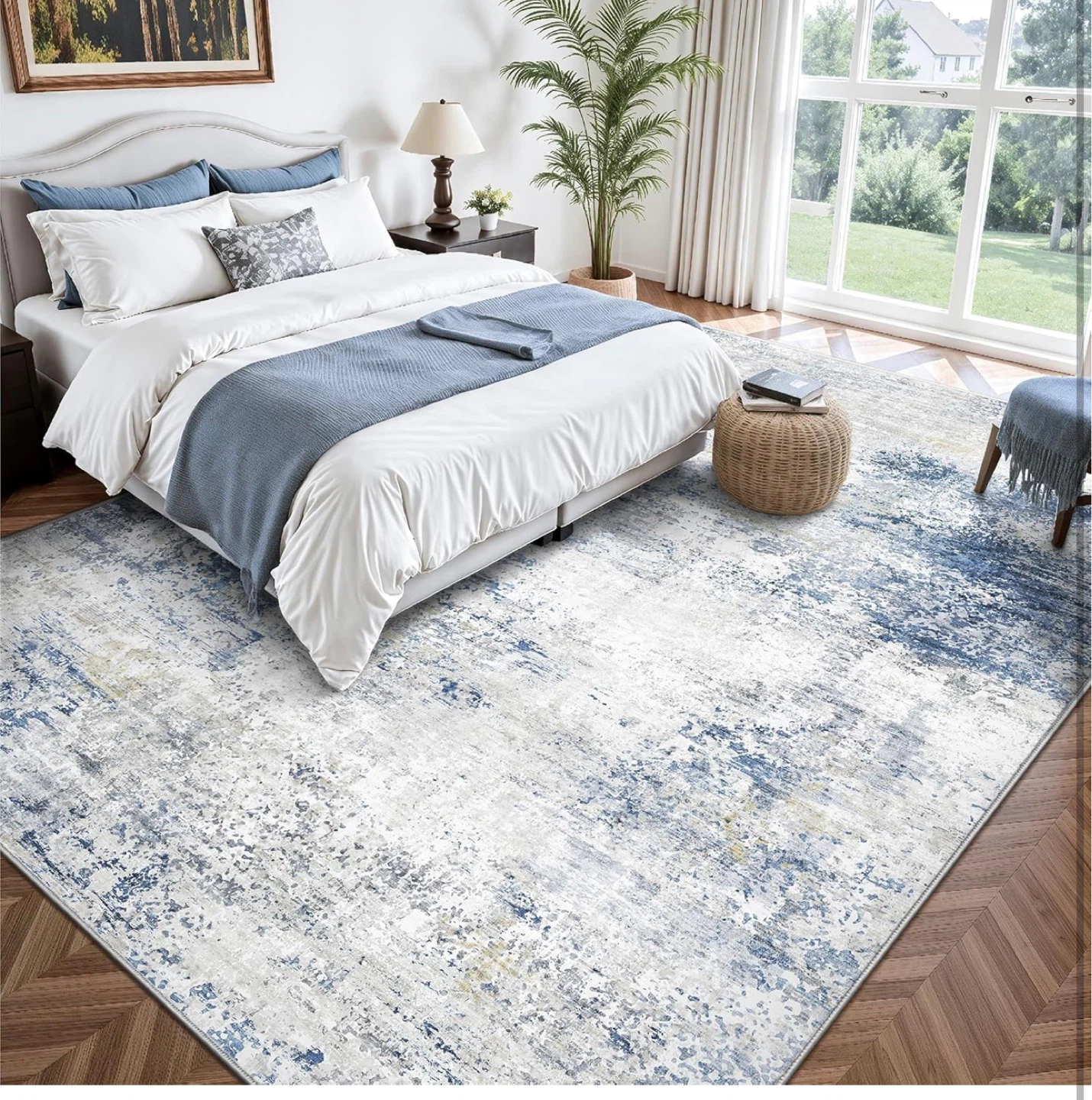 Abstract Blue and White Area Rug - 8ft x 10ft - photo 2