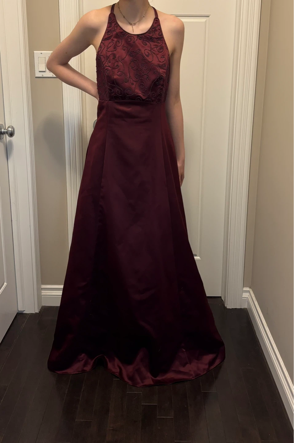 Maroon Formal Gown with Embroidered Bodice - photo 3