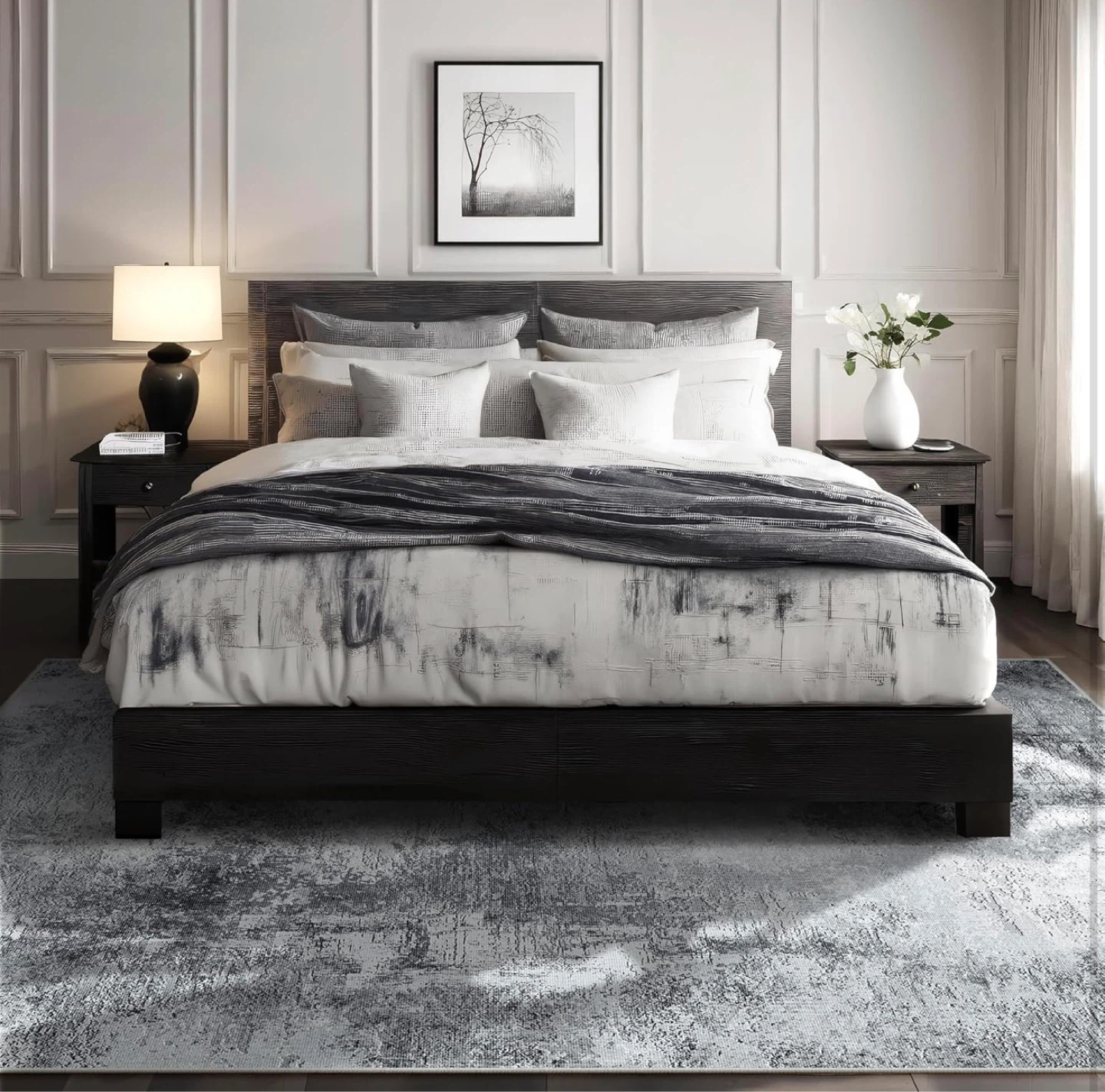 Grey Abstract Area Rug - Low Pile, Machine Washable - photo 2