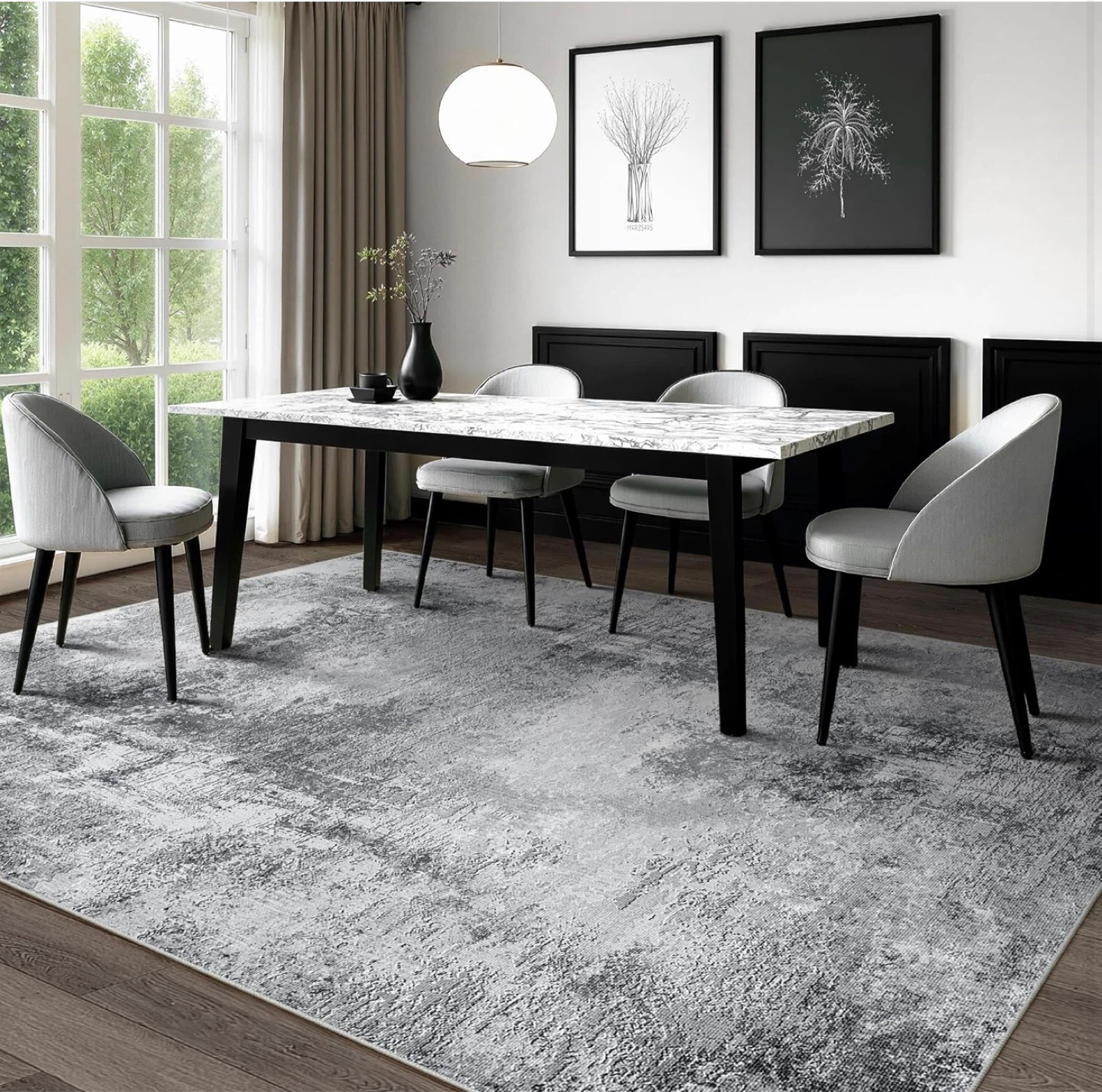 Grey Abstract Area Rug - Low Pile, Machine Washable - photo 3
