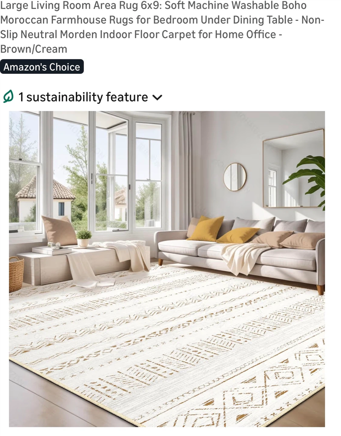 Large Living Room Area Rug 6x9- Farmhouse Style R69