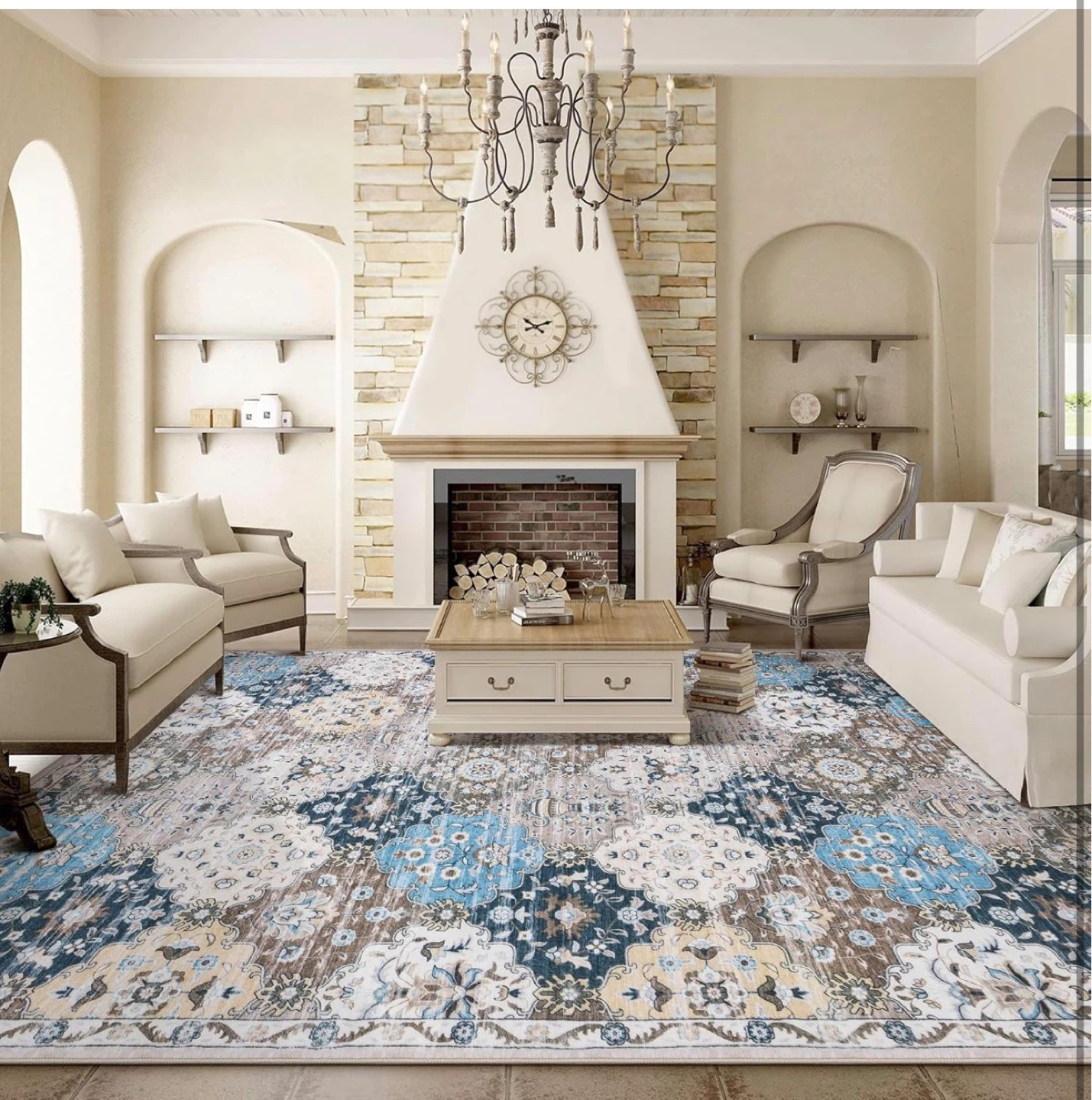 Vintage Style Area Rug - Blue, Beige & Brown - photo 2