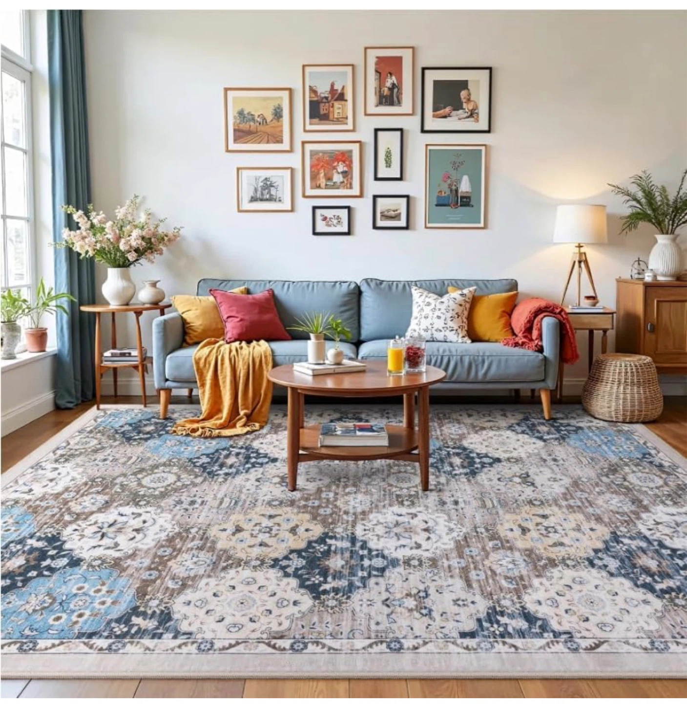Vintage Style Area Rug - Blue, Beige & Brown