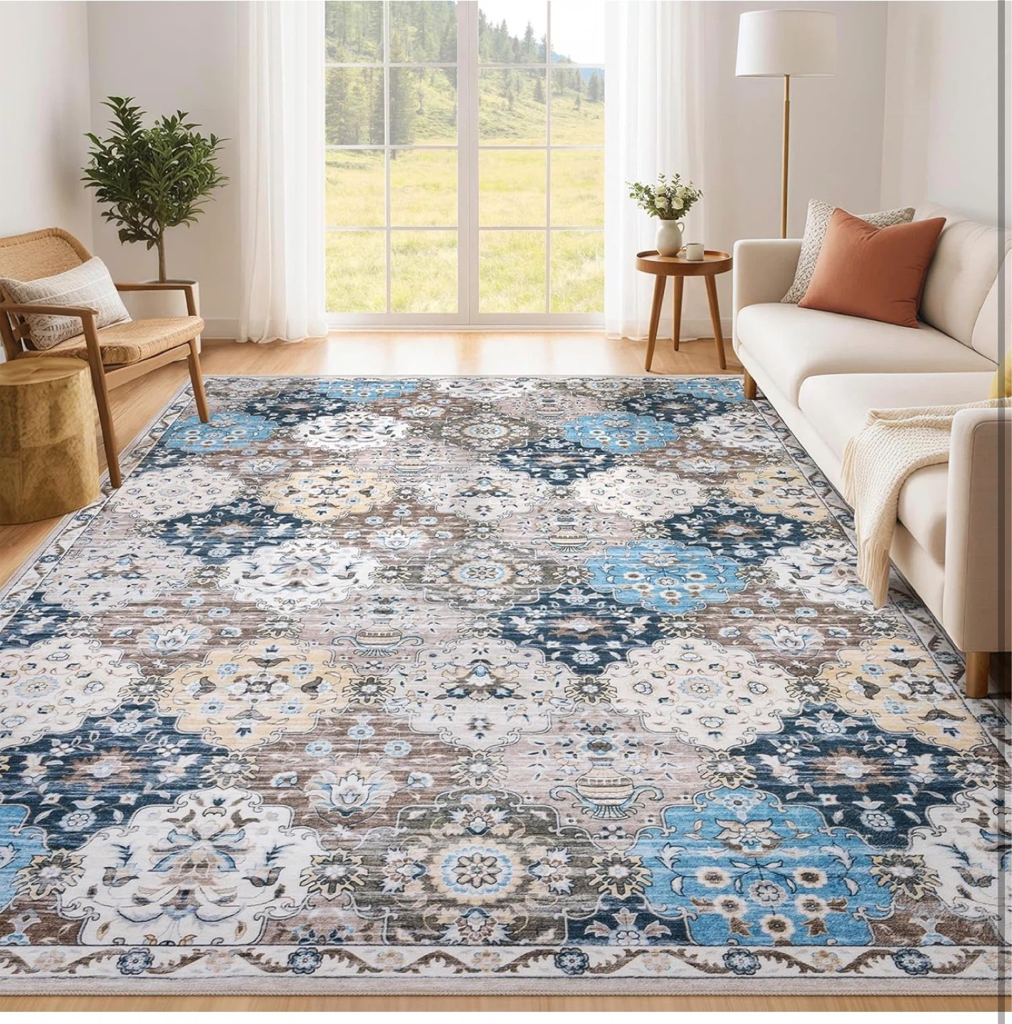 Vintage Style Area Rug - Blue, Beige & Brown - photo 4