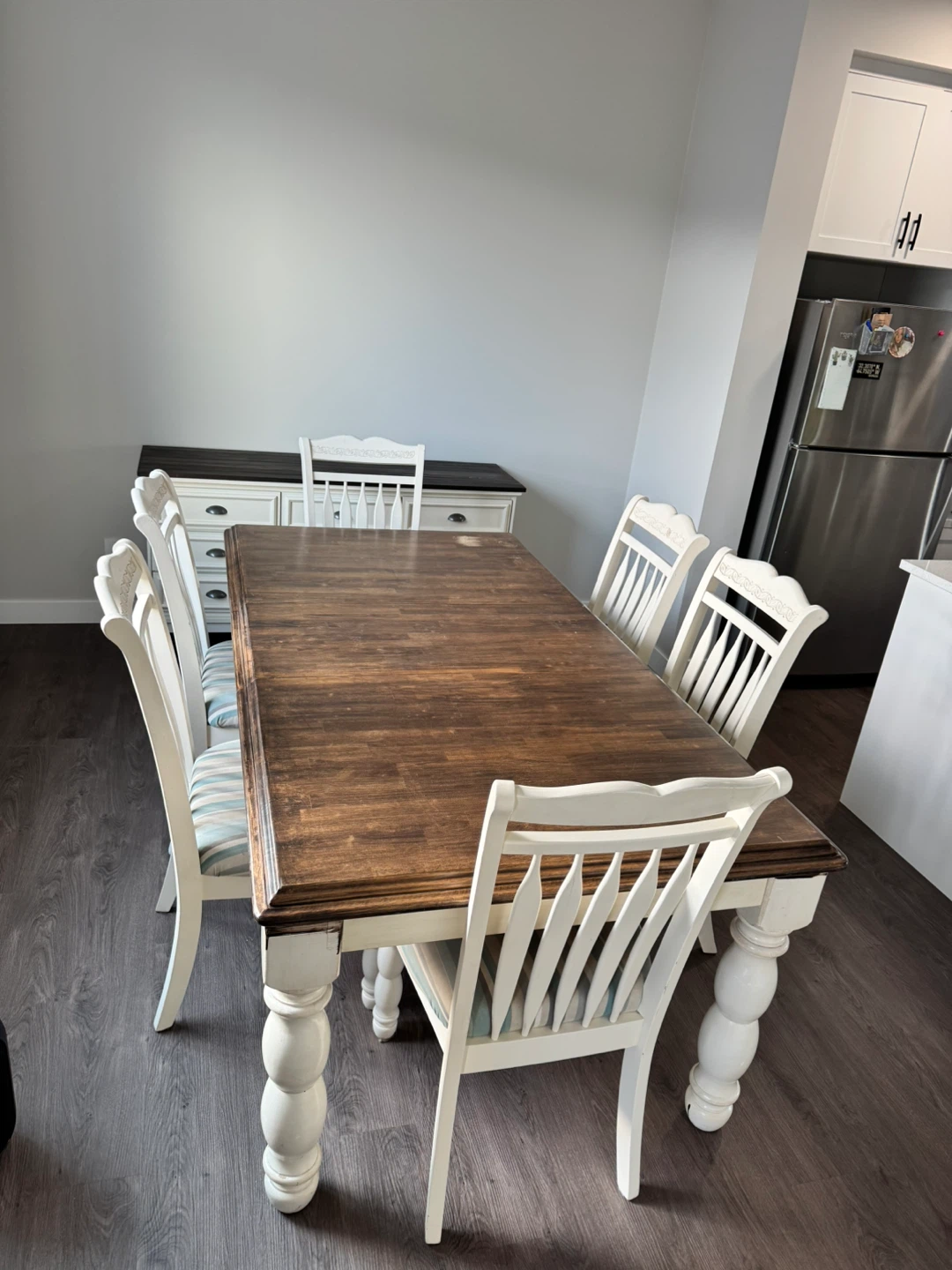 Farmhouse Dining Table with leaf and 6 Chairs