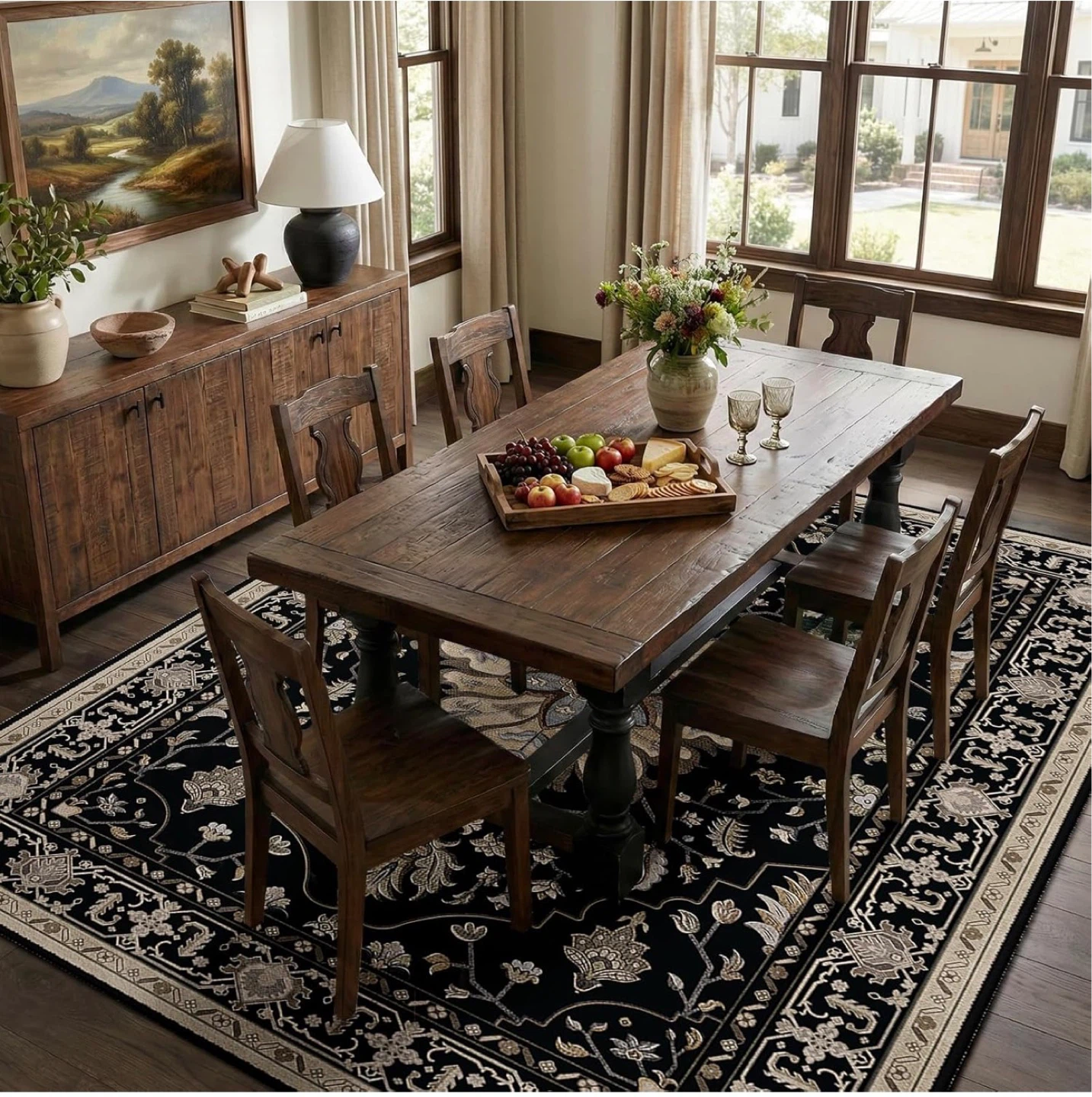 Black Traditional Floral Area Rug - photo 3