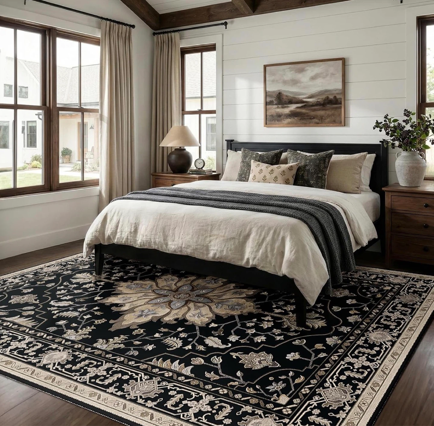 Black Traditional Floral Area Rug - photo 4