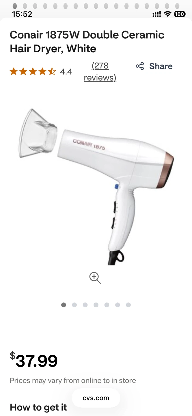 Conair Double Ceramic Hair Dryer 1875 Watts White - photo 2