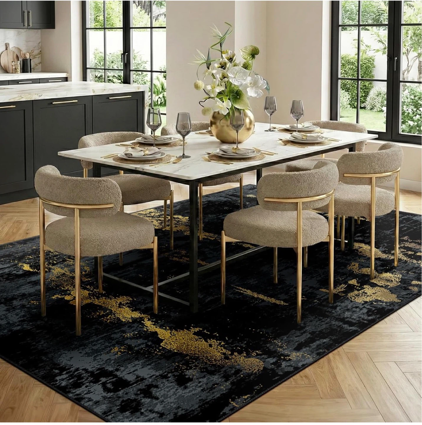 Black and Gold Abstract Area Rug - photo 3