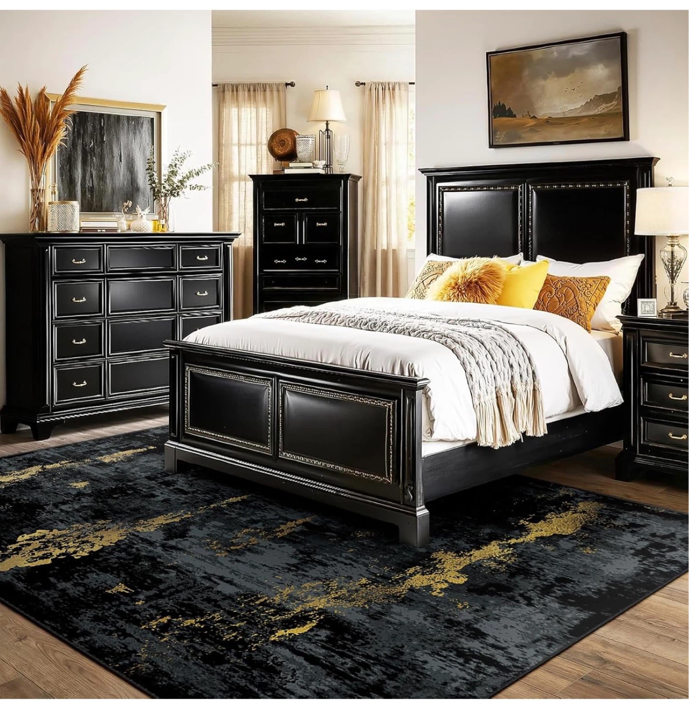 Black and Gold Abstract Area Rug - photo 4