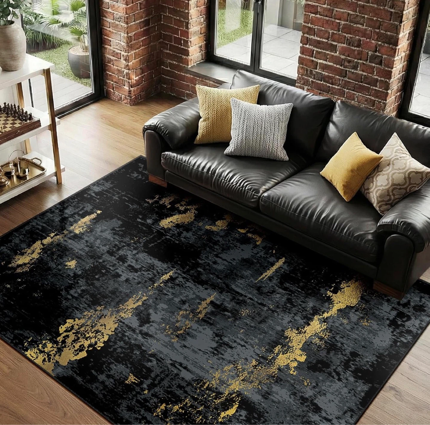 Black and Gold Abstract Area Rug - photo 2