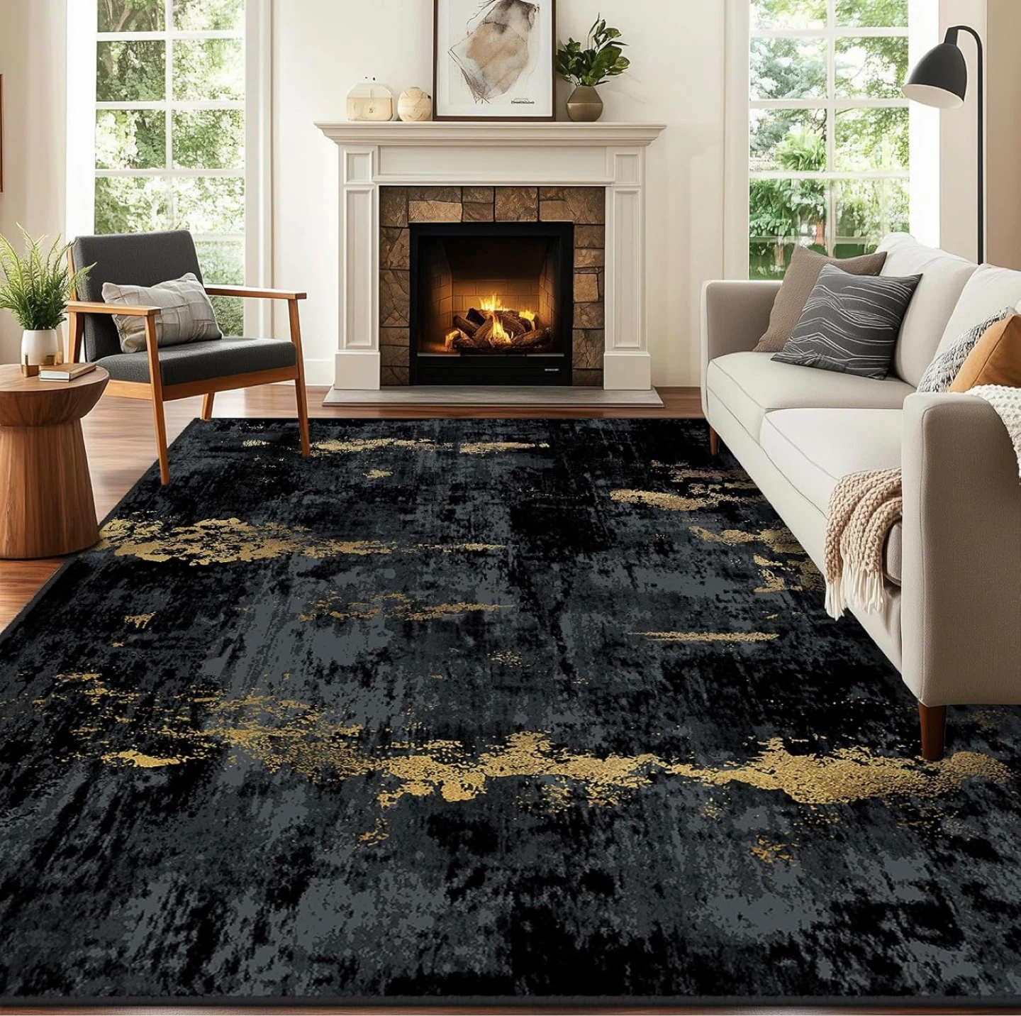 Black and Gold Abstract Area Rug