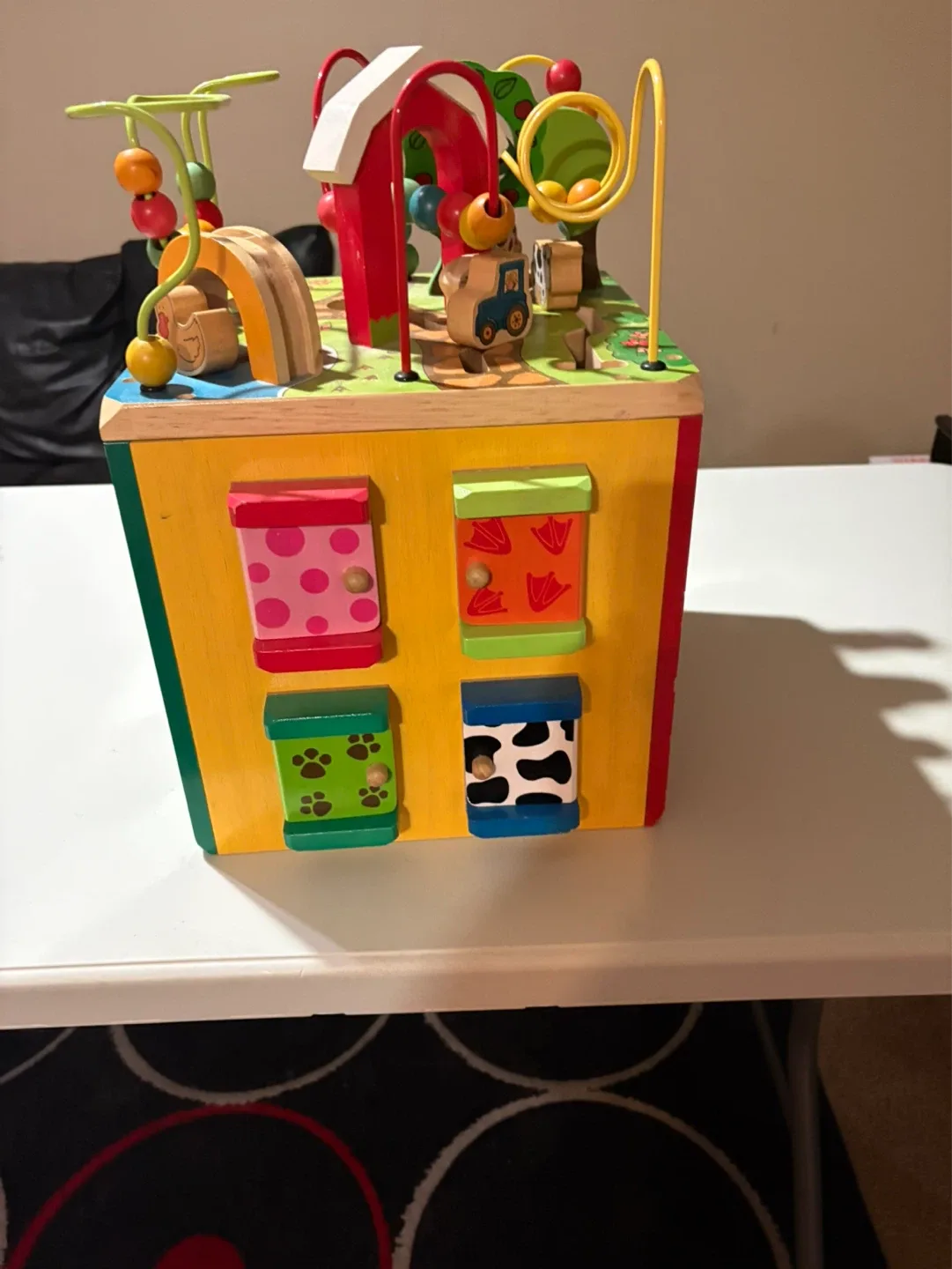 Wooden Activity Cube with Bead Maze and Blocks