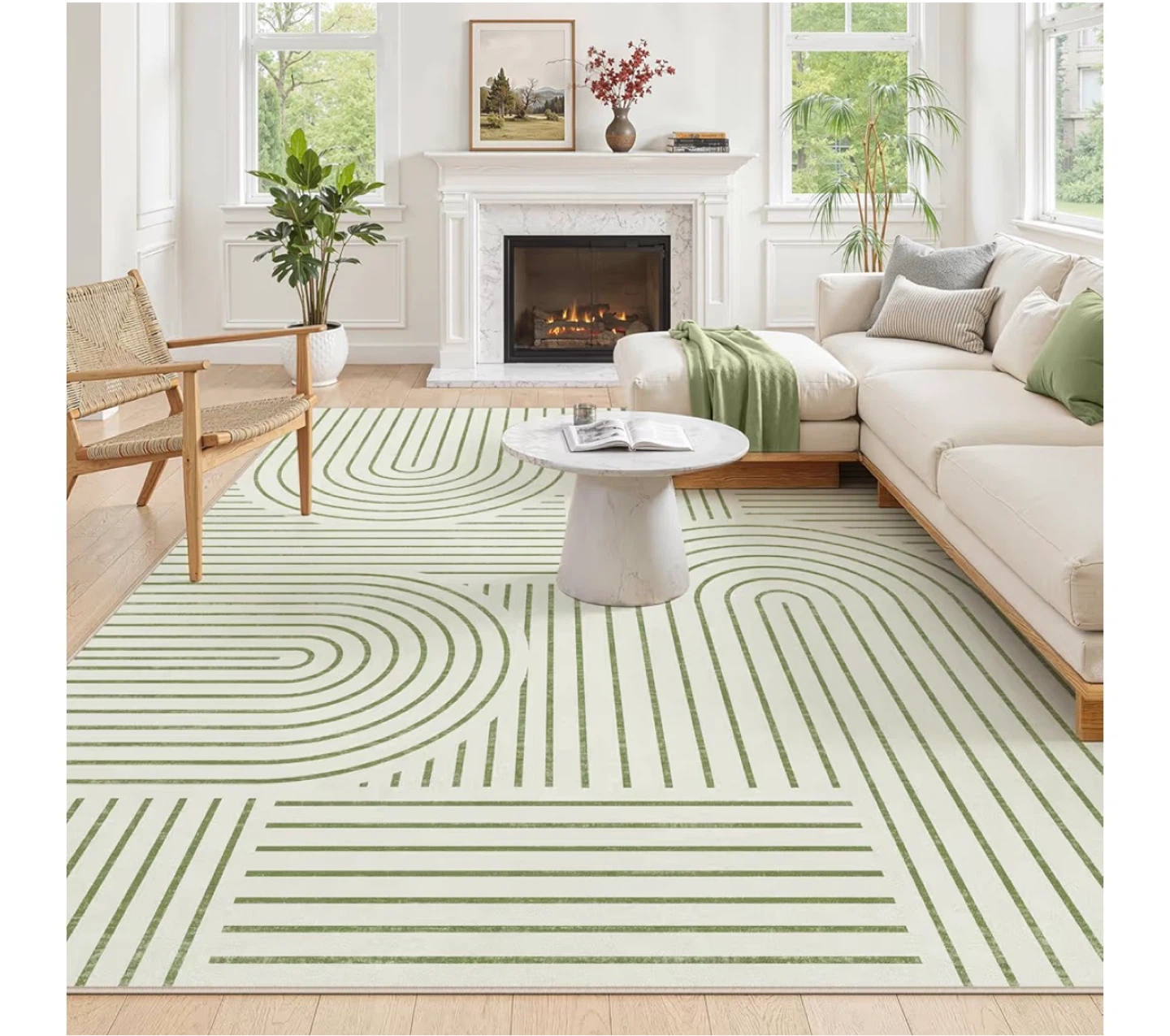 Green Arc Geometric Area Rug