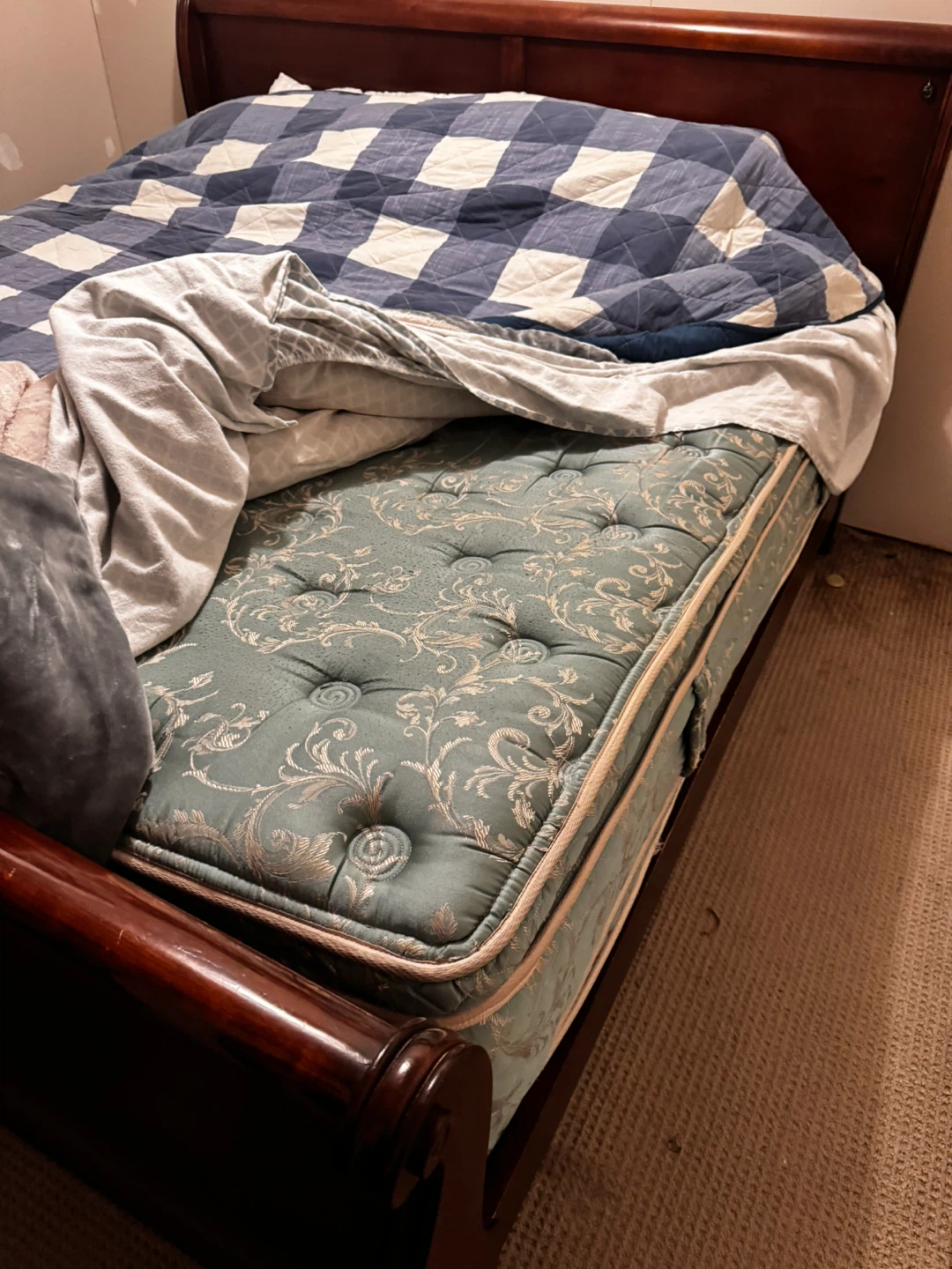 Wooden King Sleigh Bed Frame with Mattress - photo 2