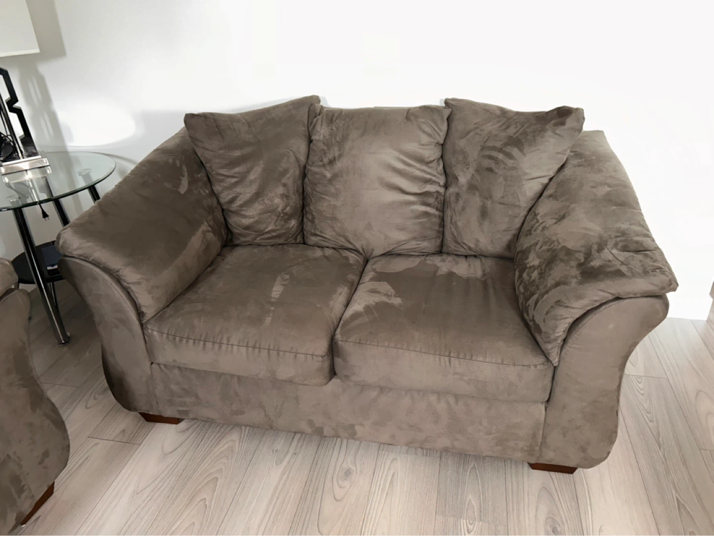 Taupe Suede Sofa and Loveseat Set