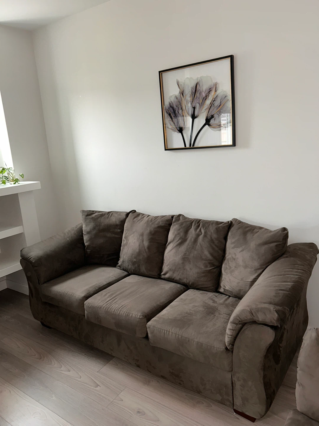 Taupe Suede Sofa and Loveseat Set - photo 3