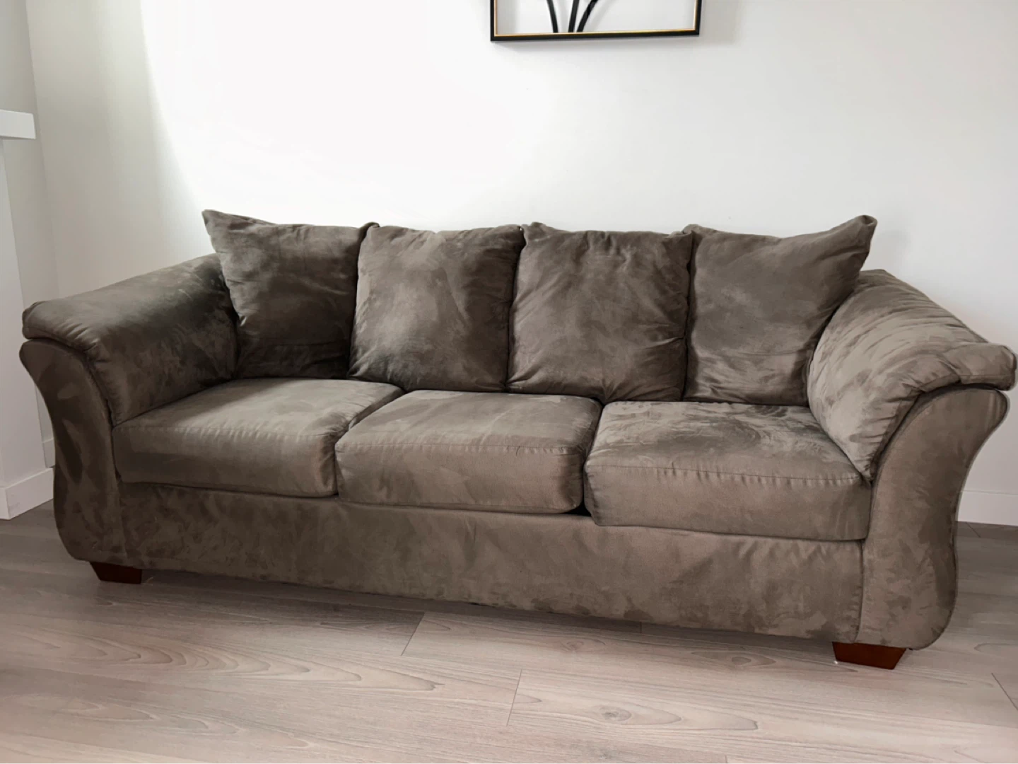 Taupe Suede Sofa and Loveseat Set - photo 4