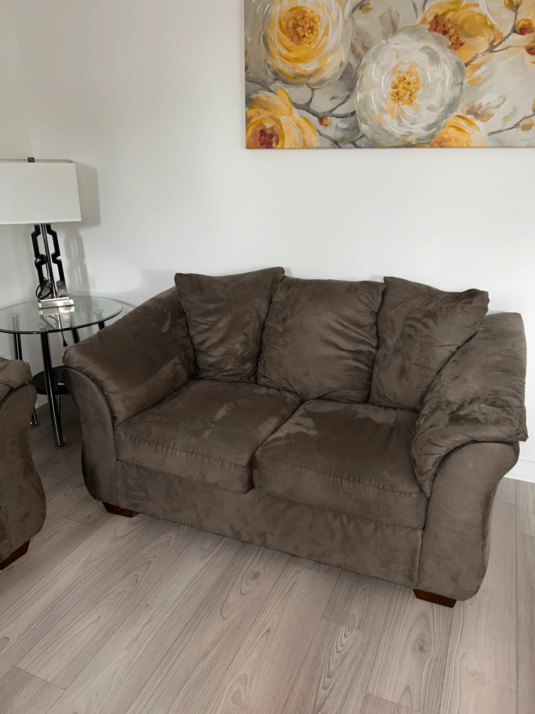 Taupe Suede Sofa and Loveseat Set - photo 2