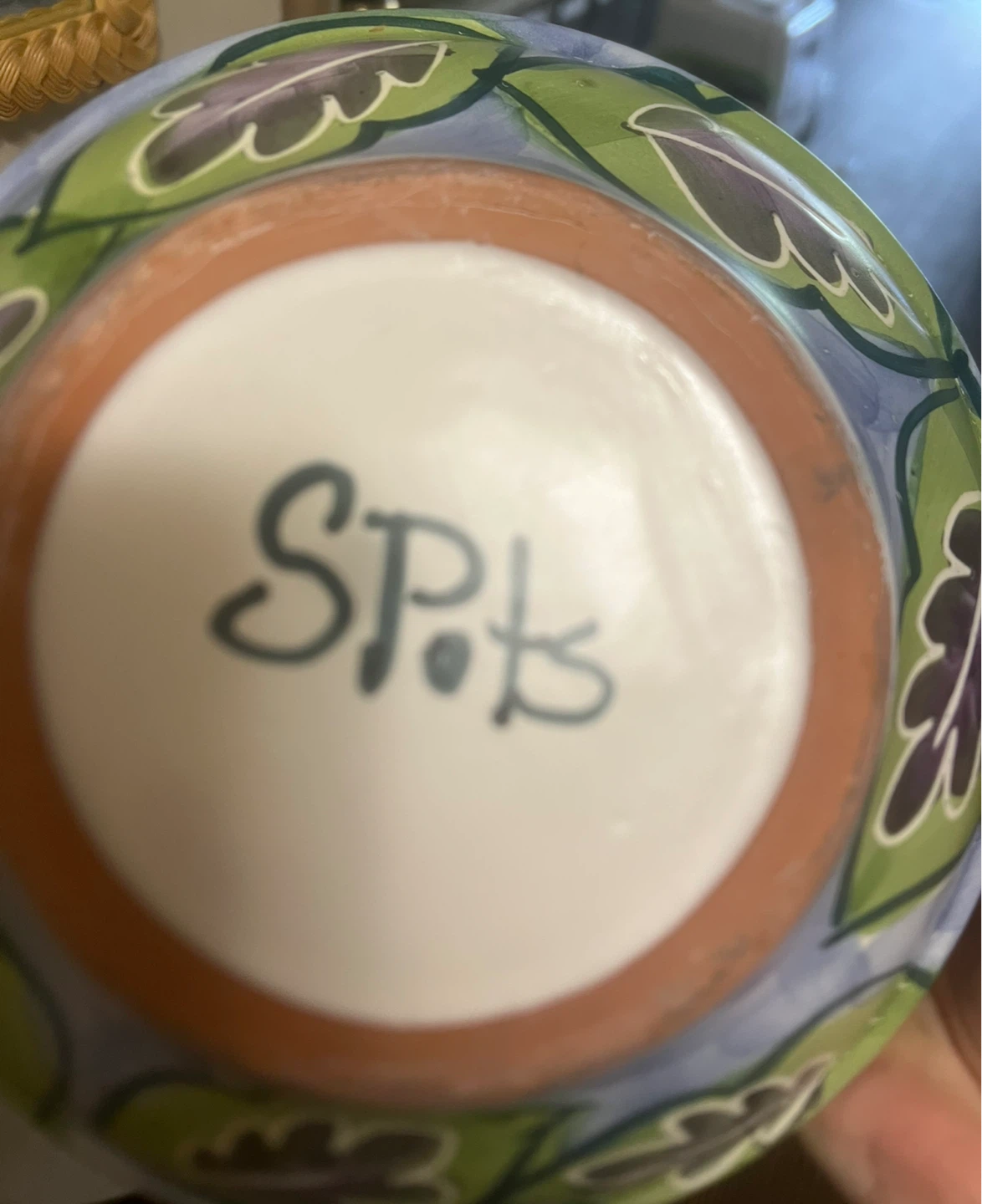 Large Hand-Painted Ceramic Bowl with Leaf Design - photo 2