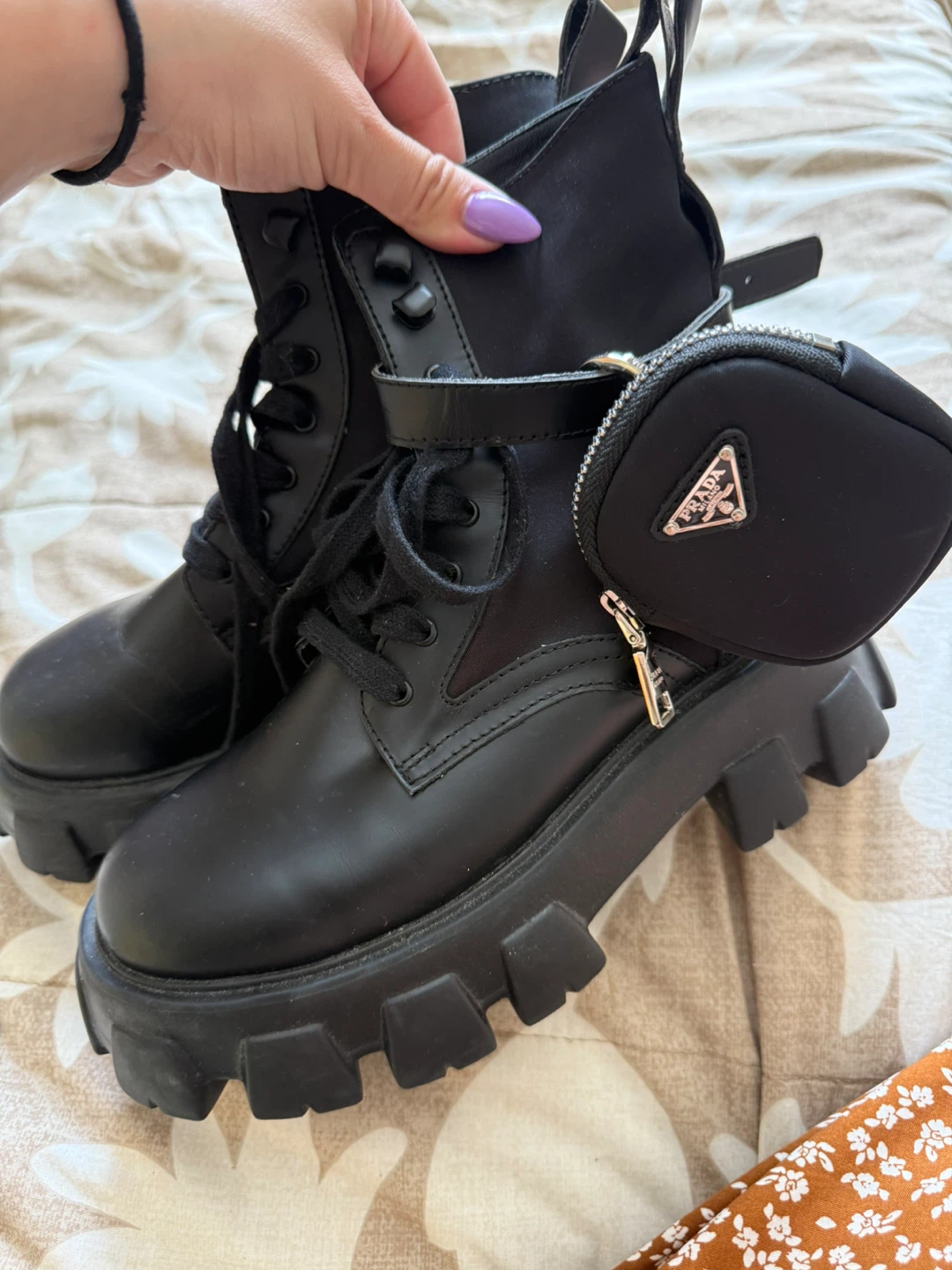 Monolith leather and Re-Nylon combat boots with pouch