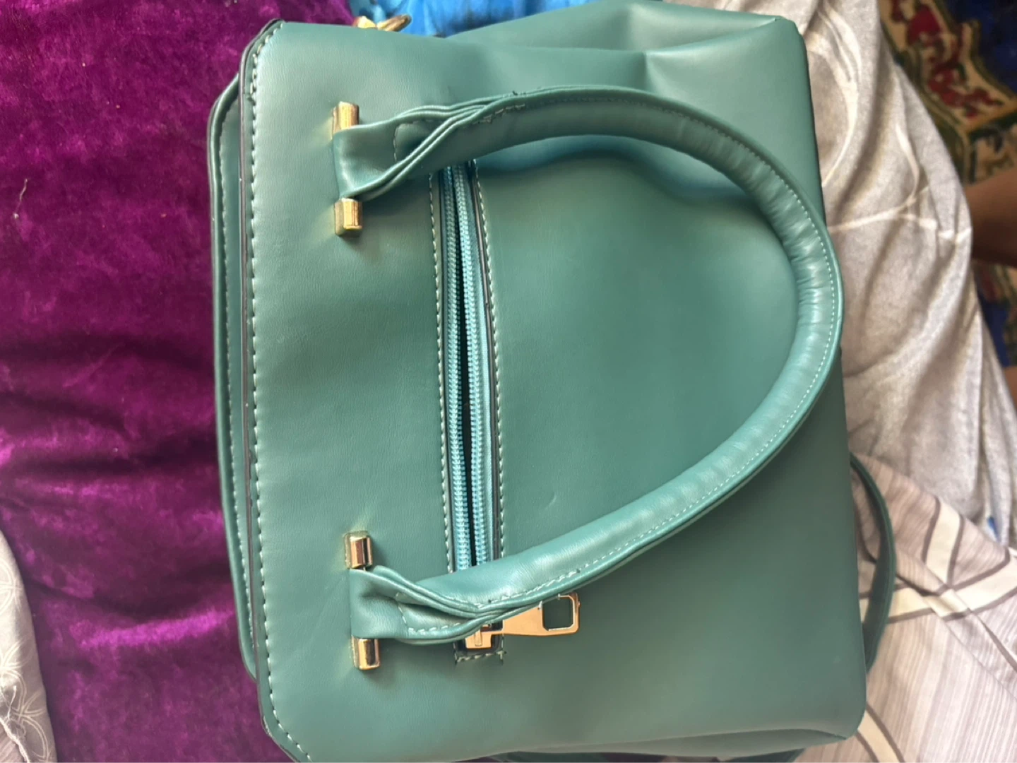 Teal Handbag with Gold Accents - photo 3