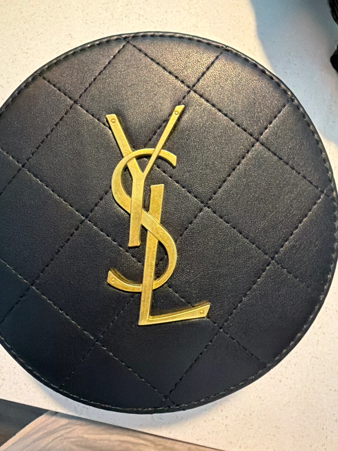 Yves Saint Laurent YSL Quilted Round Cosmetic Case Pouch Black