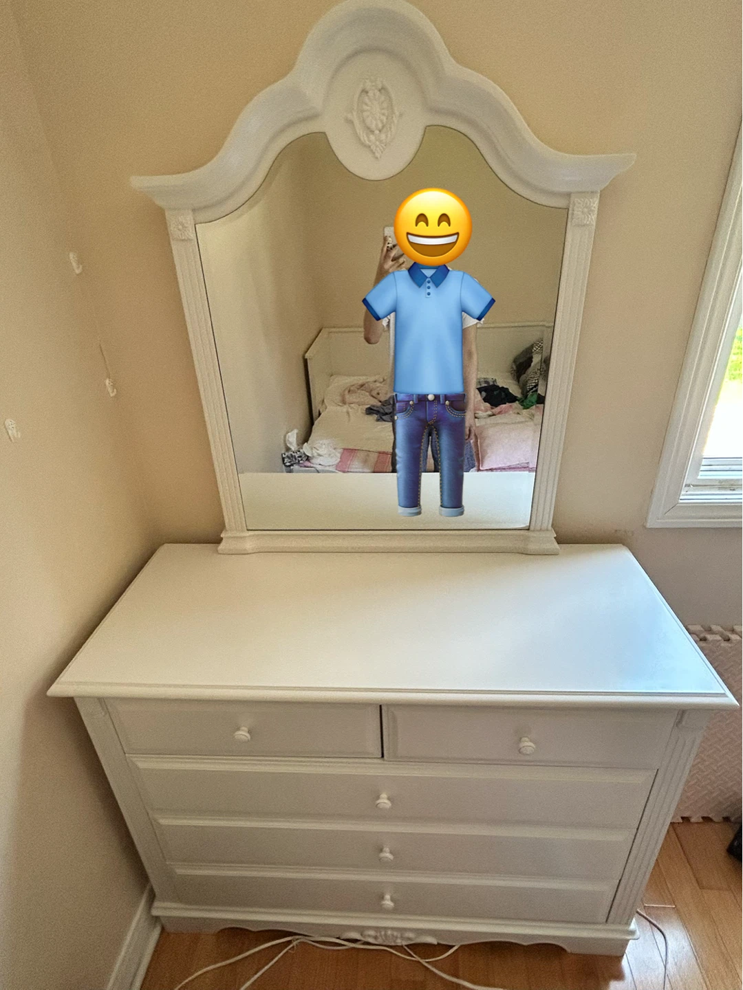 White Hardwood Vanity Dresser / Vintage Vanity Drawer