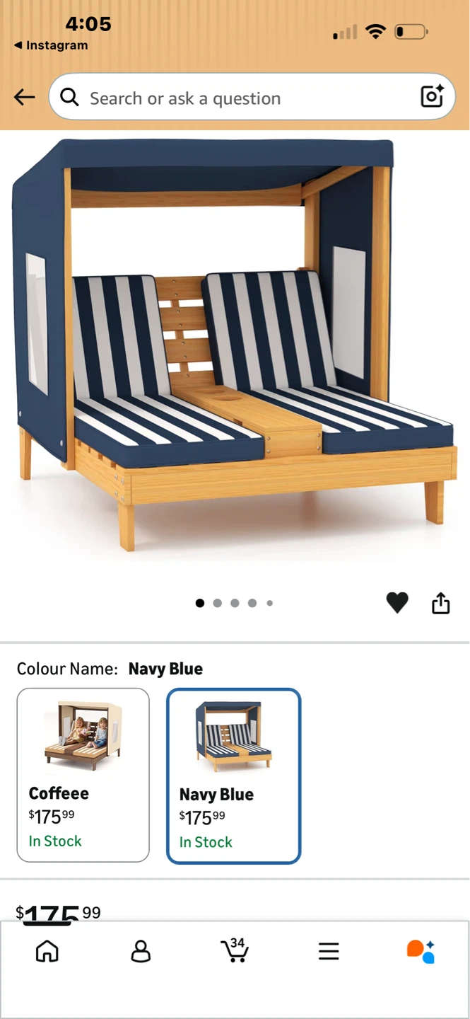 Kids Chaise Lounge Chair Outdoor, Lounger Chairs w/Canopy - photo 2