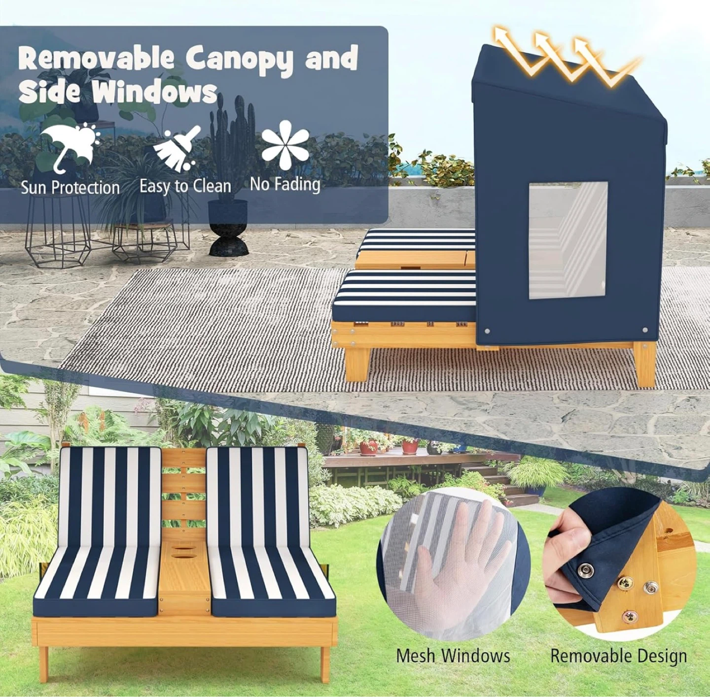 Kids Chaise Lounge Chair Outdoor, Lounger Chairs w/Canopy - photo 3