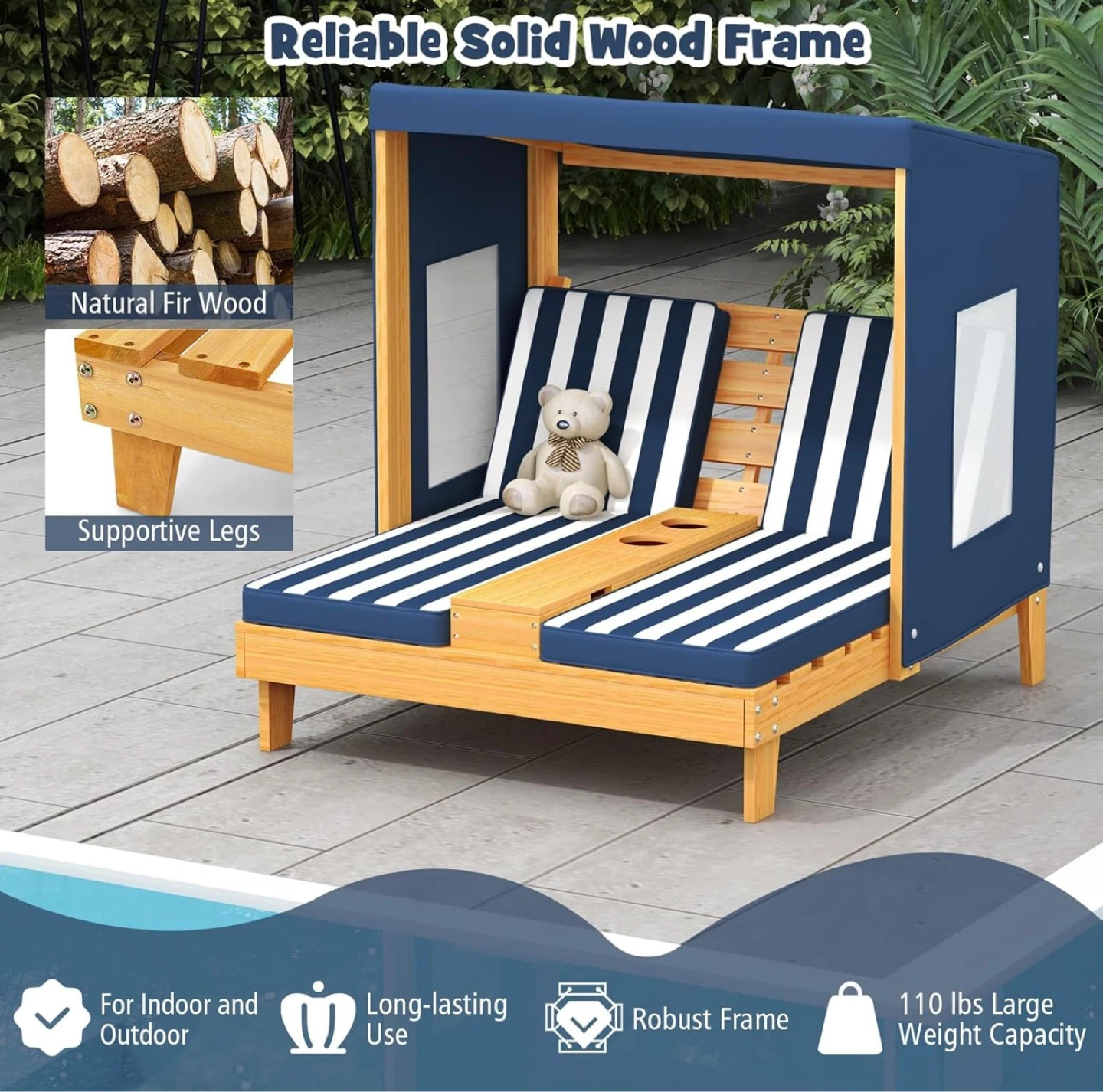 Kids Chaise Lounge Chair Outdoor, Lounger Chairs w/Canopy - photo 5