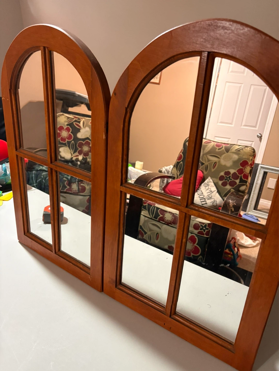Wooden Arch Window Pane Mirror