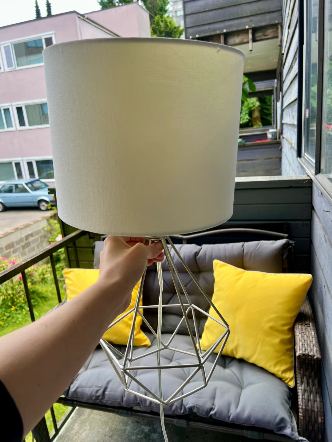 2 Geometric Floor Lamps with Drum Shade