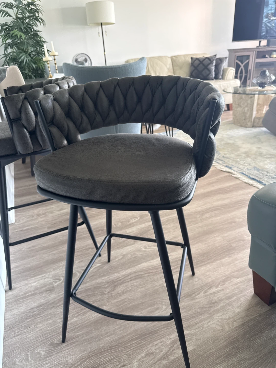 Grey Tufted Bar Stool