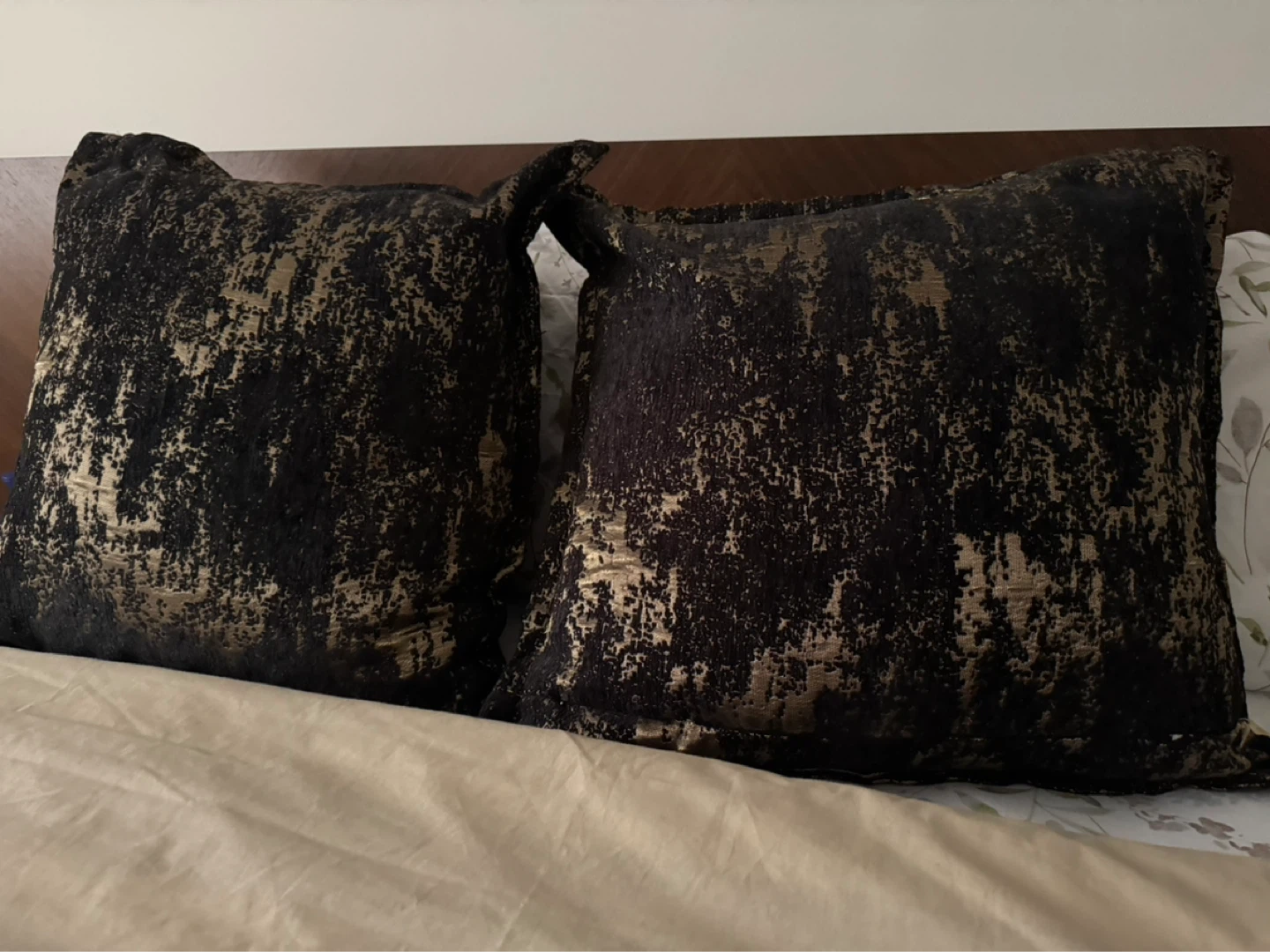 Set of 2 Black and Gold Decorative Throw Pillows