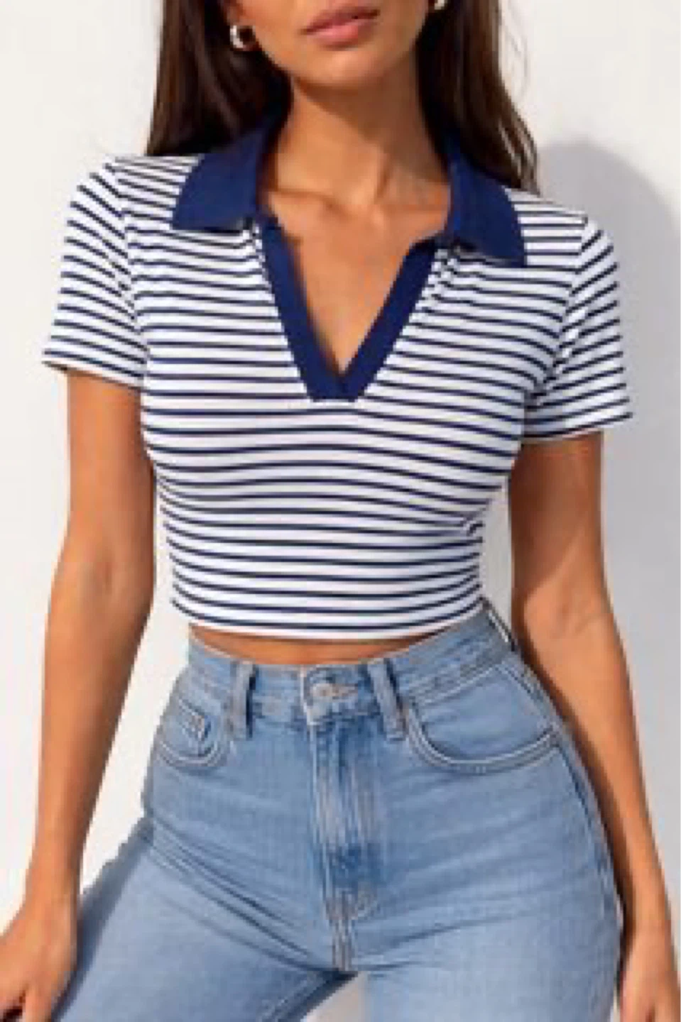 Zara Striped Cropped Polo Shirt - Size Small