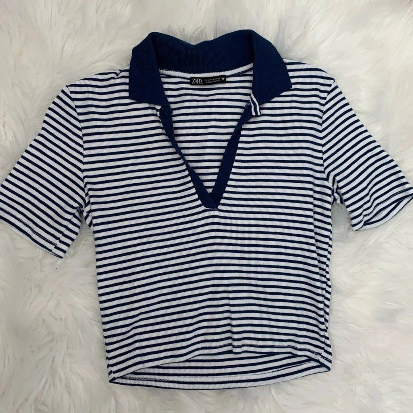 Zara Striped Cropped Polo Shirt - Size Small - photo 3