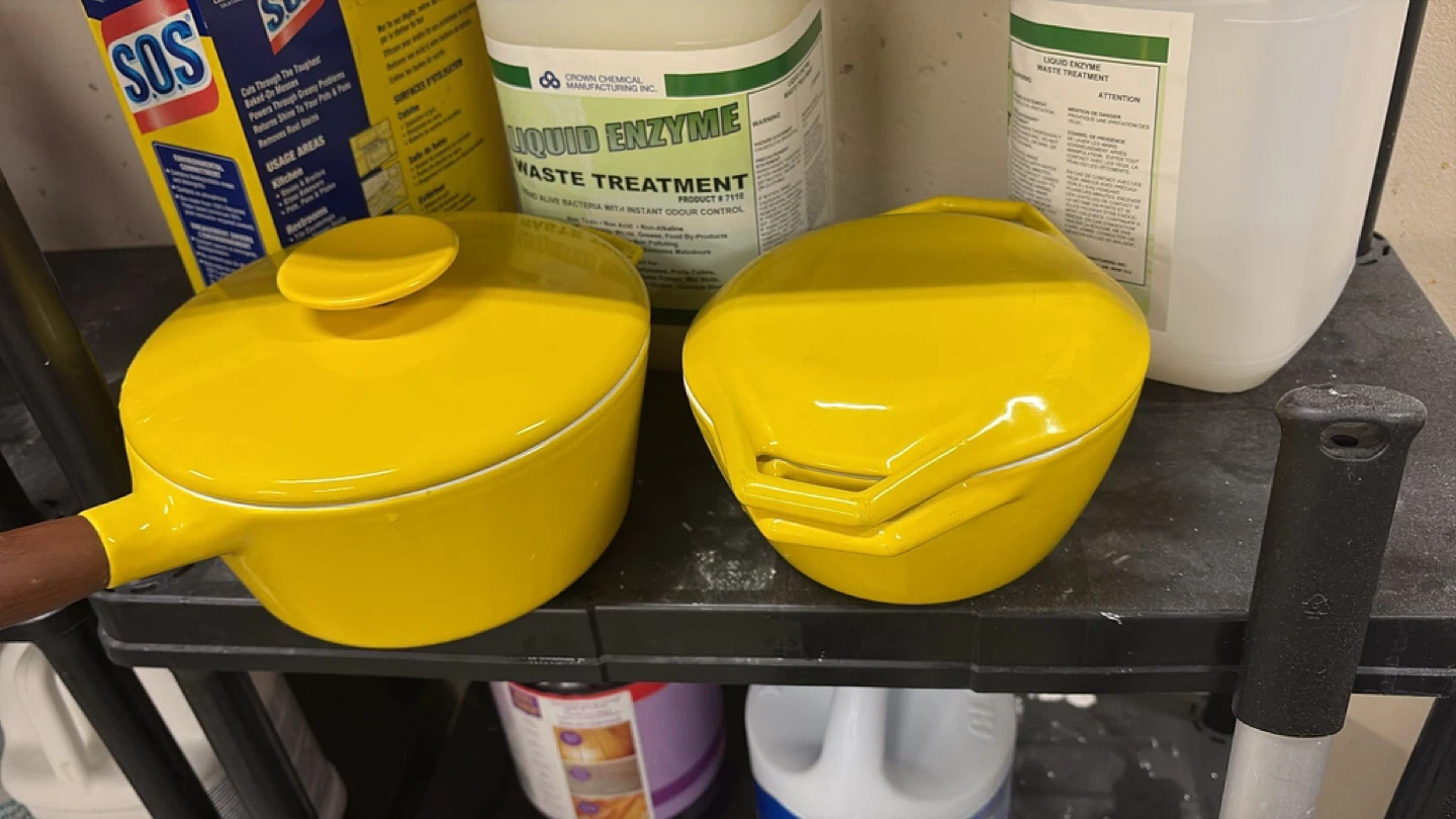 Yellow Enamel Pot with Wooden Handle