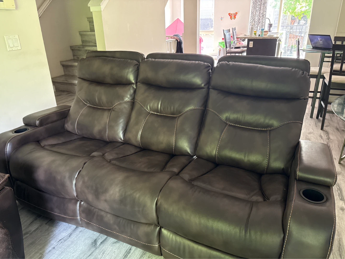 Brown Faux Leather 3-Seater Reclining Sofa