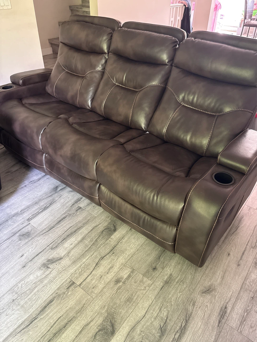 Brown Faux Leather 3-Seater Reclining Sofa - photo 2